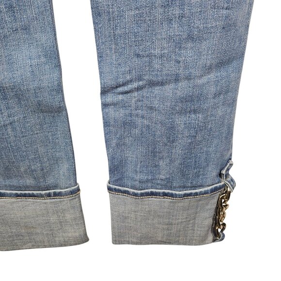 White House Black Market The Slim Ankle Mid Rise Jeans Size 4 Cuffed Chain Detai - Picture 10 of 12